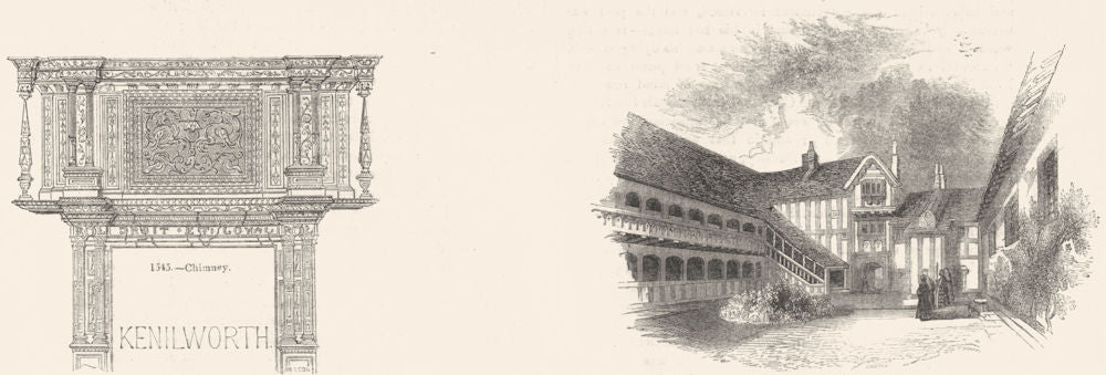 LEICS. Chimney; Leicester's Hospital, Warwick 1845 old antique print picture